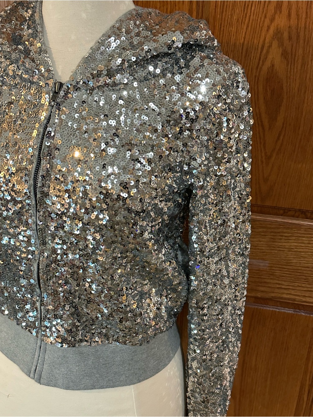 PINK Victoria's Secret Silver Sequin 'LOVE PINK' Hoodie - Picture 3 of 10